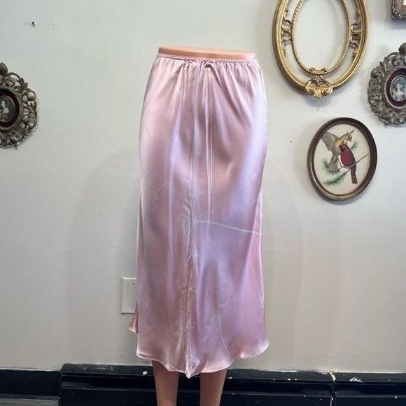 Dresses & Skirts - Vintage Pink Silk Satin Dandelion Midi Skirt